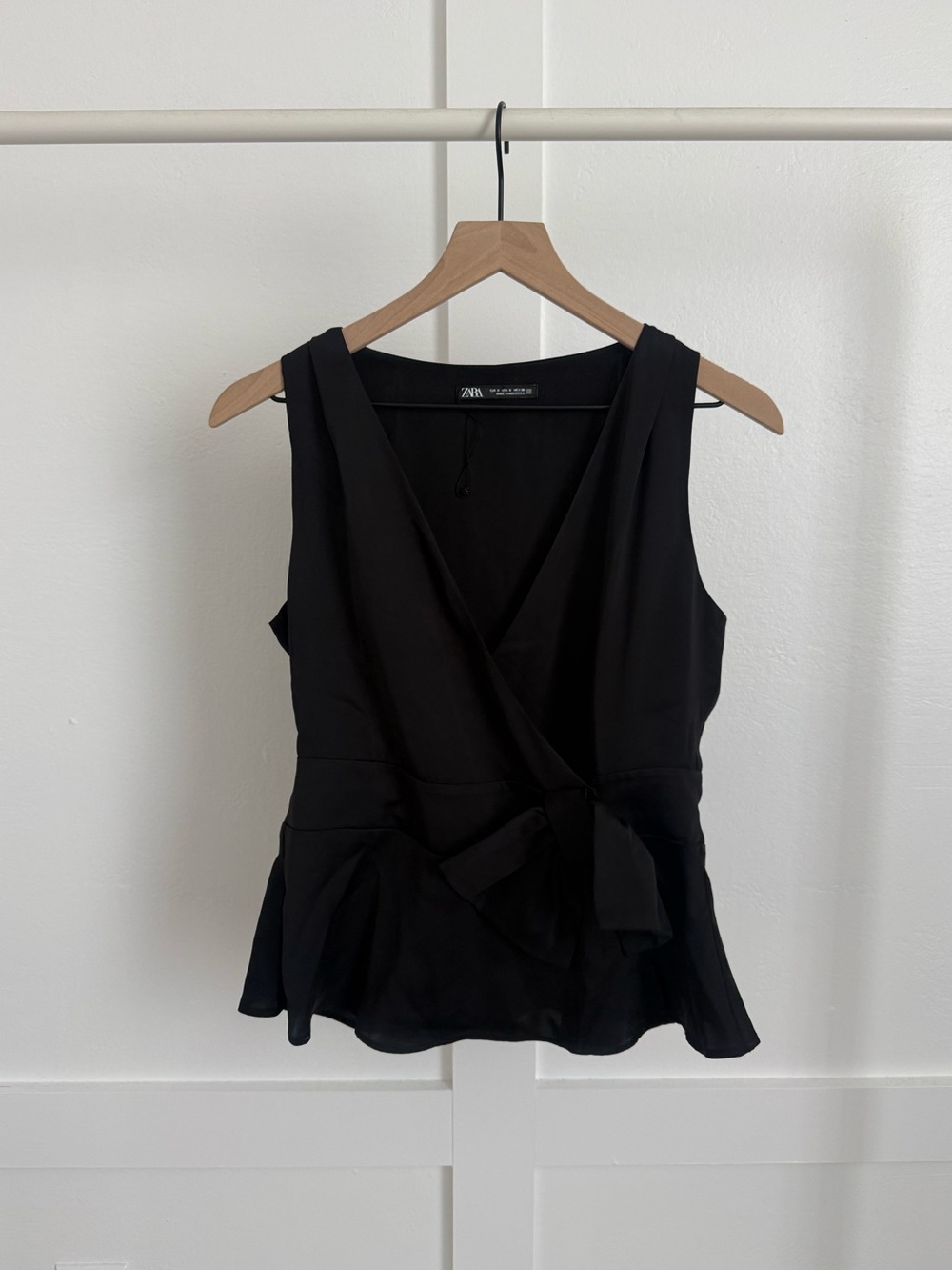 Zara Black Satin Bow Waist Top